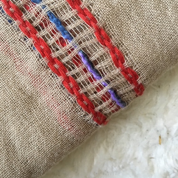 Large sheer bohemian hippie scarf tan and red wrap - Picture 5 of 8